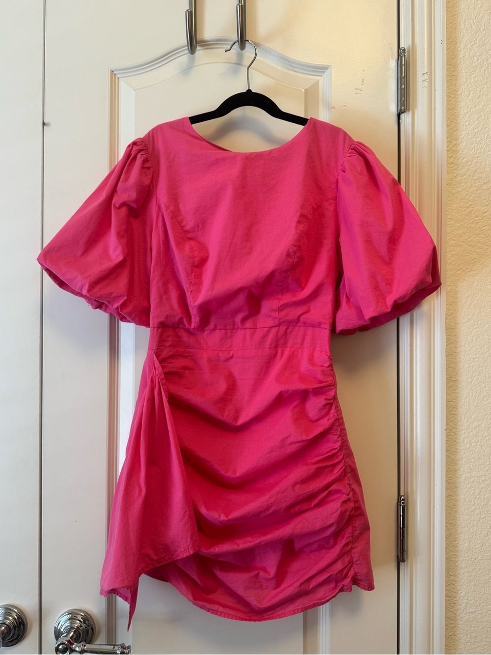 Strut & Bolt Ruched Short Puff Sleeve Voile Mini Dress - Small